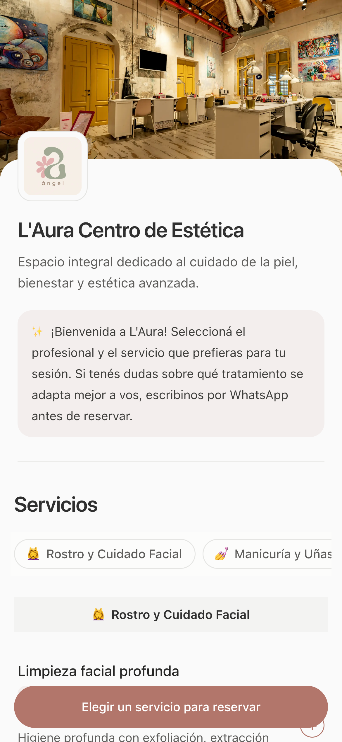 Página pública del negocio